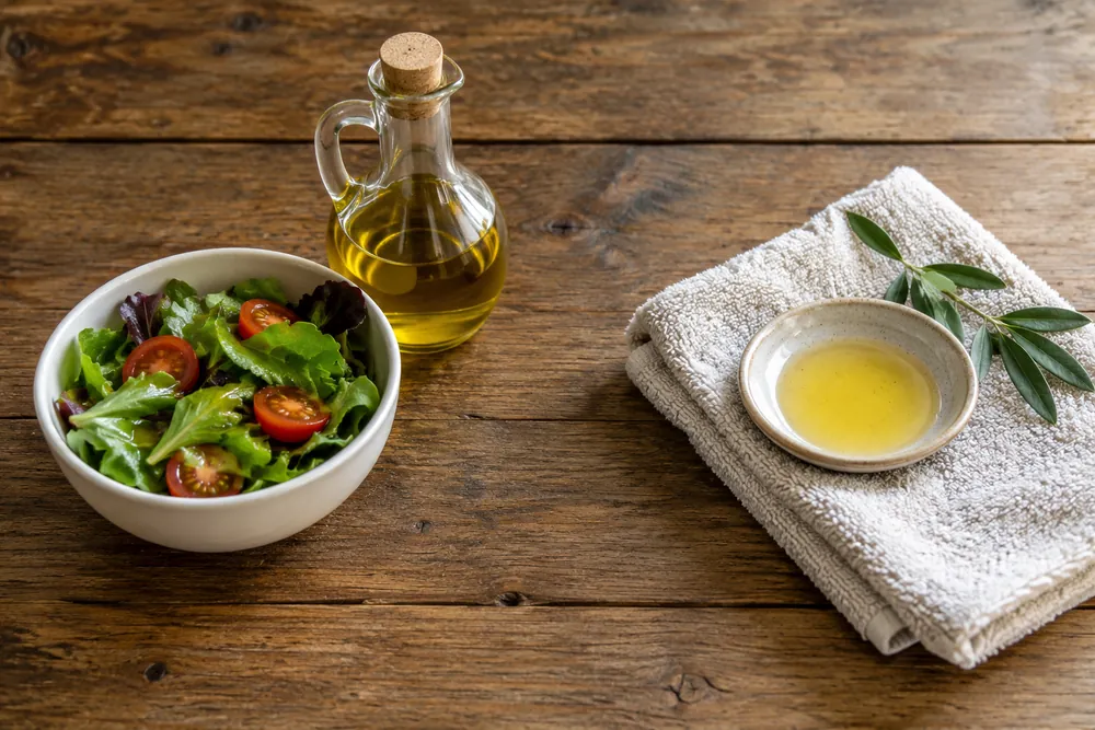Aceite para cocina y presentación cosmética separados por su uso.
